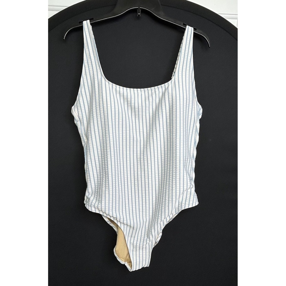 Old Navy White and Light Blue Stripe One-Piece Swimsuit
